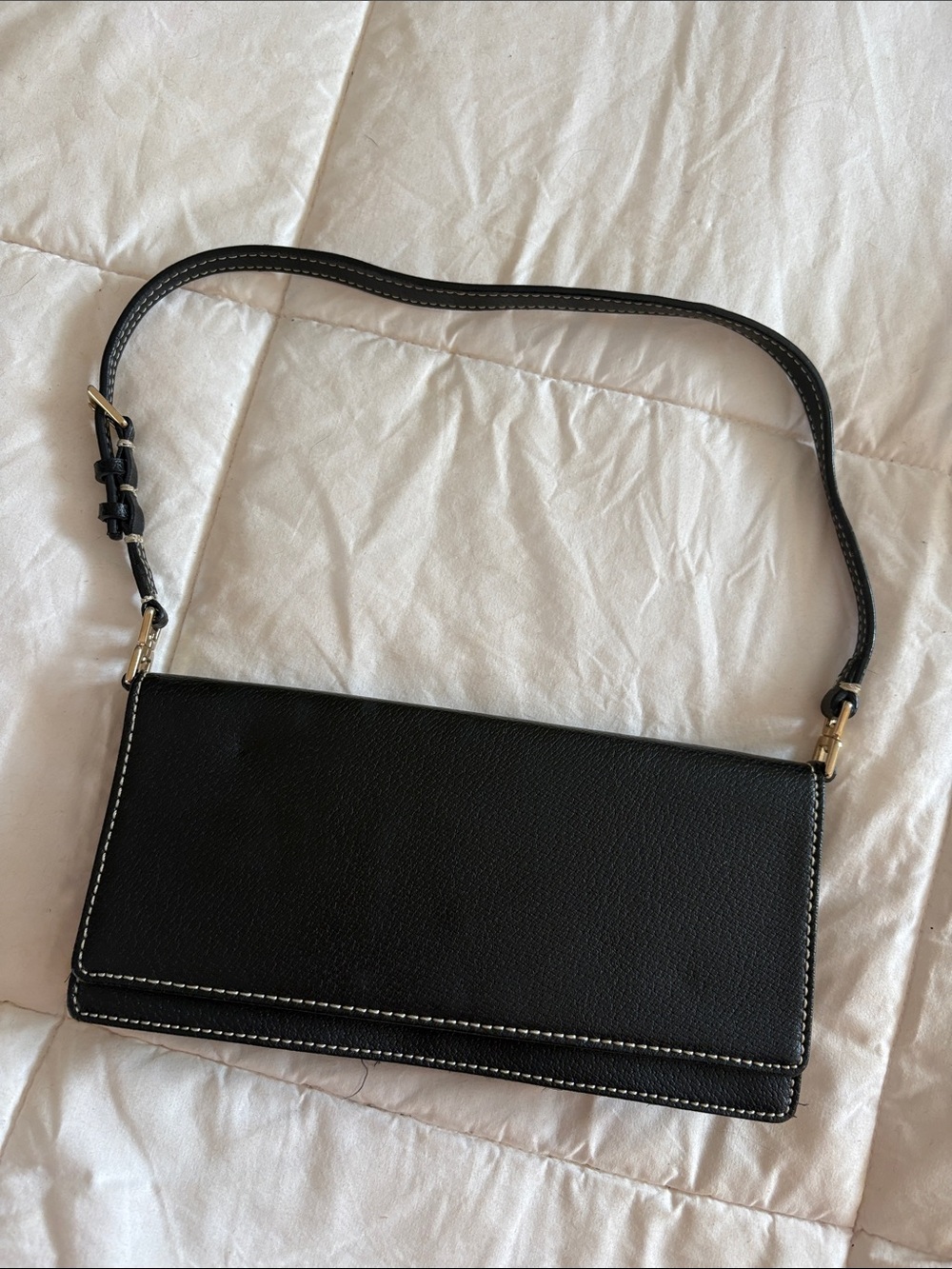 90s Minimalist Black Leather Shoulder Bag Business Casual Office Siren